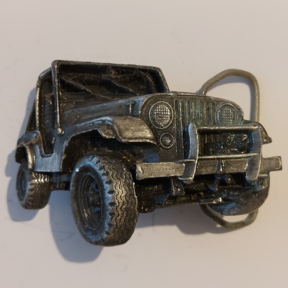Vintage 1978 "4x4" 3D Pewter Jeep Bergamot Brass Works Belt Buckle # J-39
